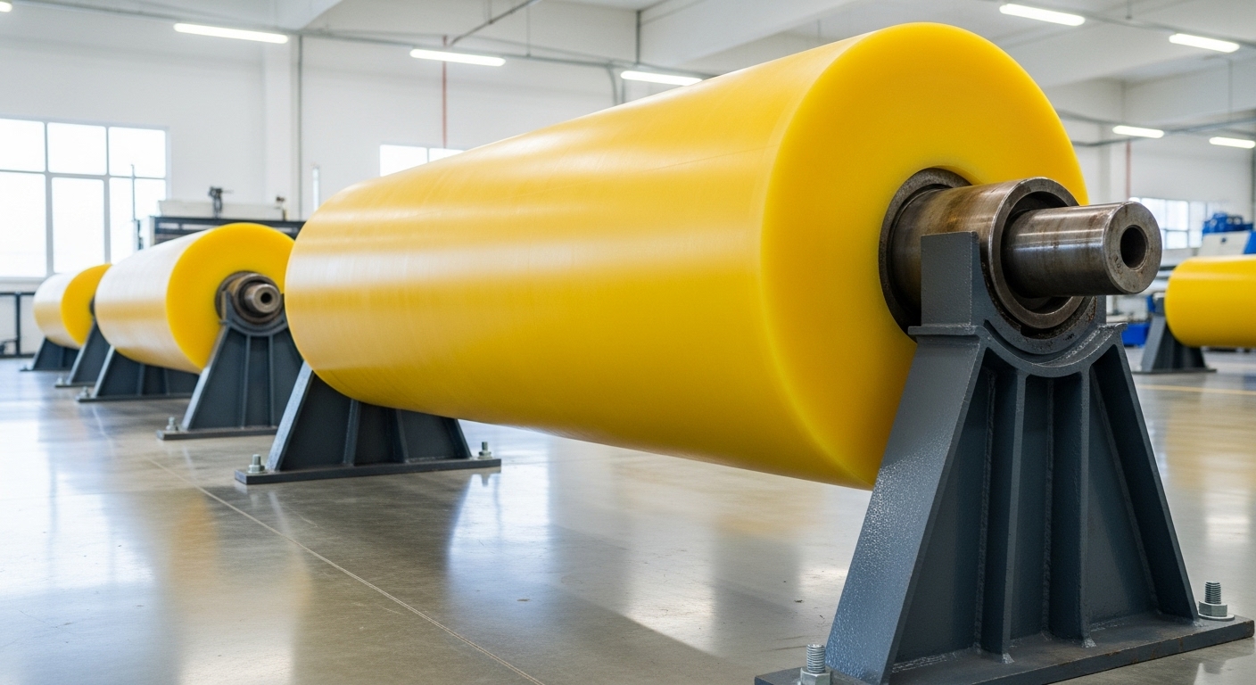 Rodillos de poliuretano naranja industrial en torno